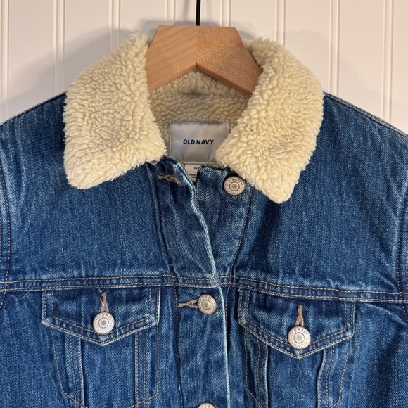Old Navy Denim Jacket with Cream Sherpa Collar/ Interior 100% Cotton Size XS - Picture 2 of 13